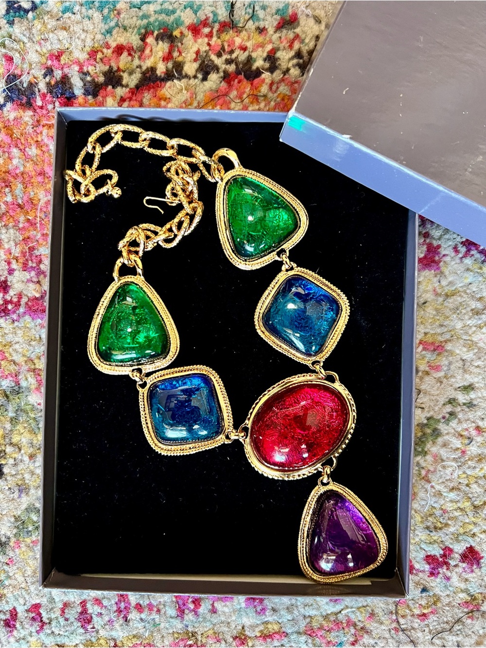 Kenneth Jay Lane Avon Gold-Tone Necklace with Green, Blue, Red & Purple Stones